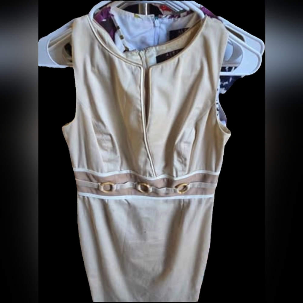 Alex Marie Beige Midi Dress with Button Accents